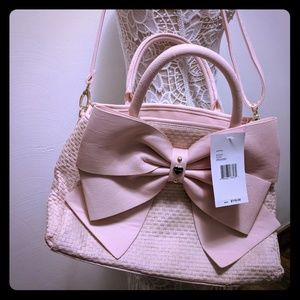 Betsey Johnson Blush Pink Woven Big Bow Purse-NWT